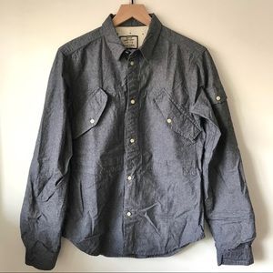 Indigo gray military pockets long sleeve shirt
